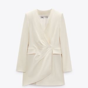 Zara draped blazer dress. White & off white/ecru. Size S BNWT
